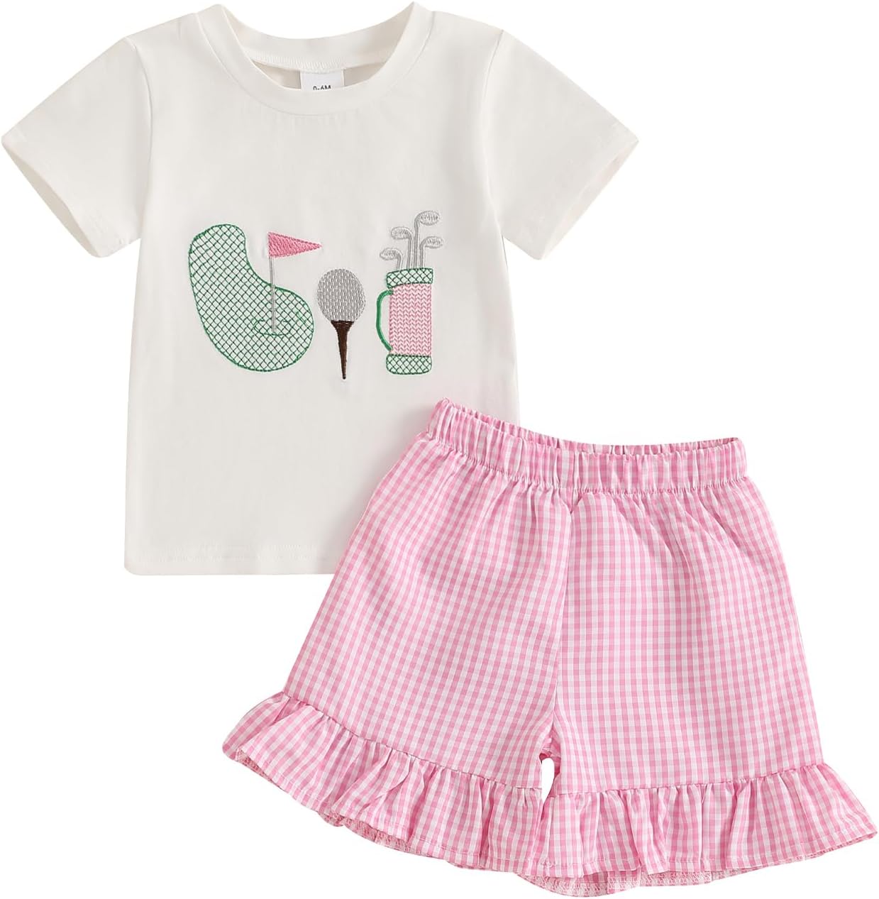 Toddler Baby Girl Golf Outfit Golf Embroidery Short Sleeve T-Shirt Plaid Shorts Set 2Pcs Infant Summer Clothes