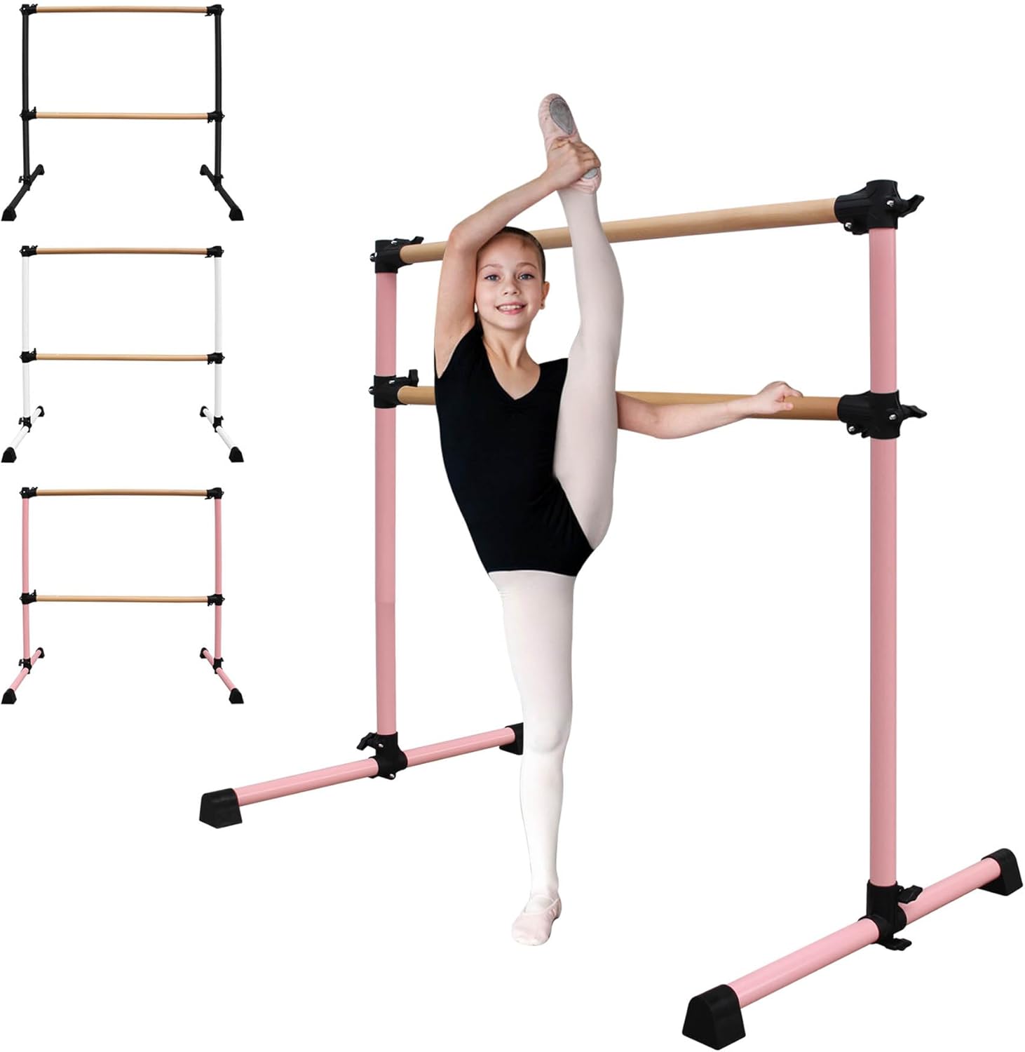 4ft Portable Ballet Barre for Home, Freestanding Dance Bar with Solid Wood, Adjustable Height (6.7"-46"), Stretching Equipment for Kids & Adults, Barre Fitness,