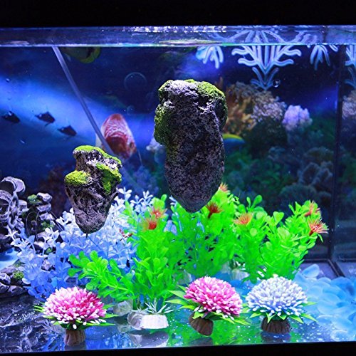 OWIKAR Aquarium Decor Fish Tank Floating Rocks Suspended Stone Covered with Moss Artificial Decoration Ornament Supplies 3.5"/5.3"/7" Height (S)