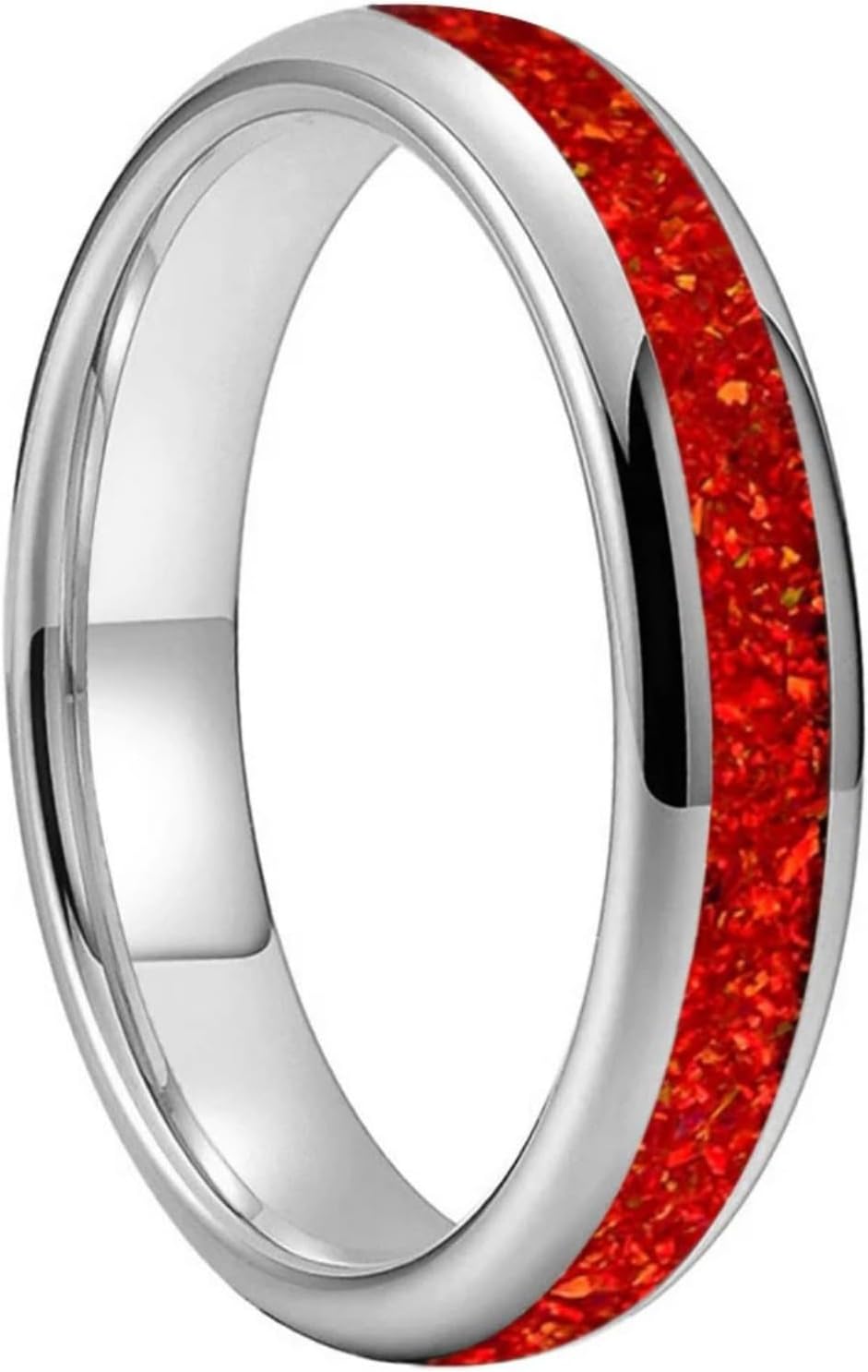 4MM Red Color Opal Ring Women Tungsten Engagement Wedding Band Jewelry Comfort Fit