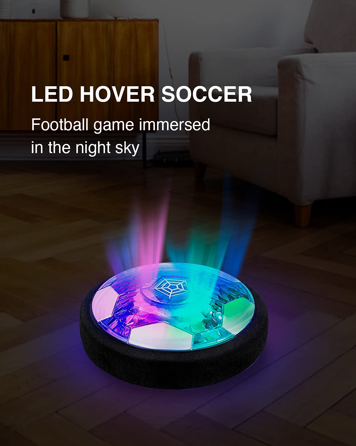 Maxesla Pallone Calcio Fluttuante Kit, Air Hover Calcio Ricaricabile con LED Luce Air Power Soccer Disc da Allenamento in Schiuma Morbida Paraurti per Indoor & Outdoor, Regalo Giocattoli per Bambini