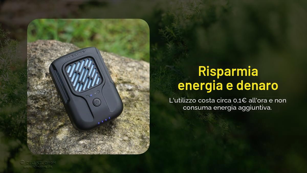 Nitecore Repellente per zanzare NC-EMR40, dispositivo anti-zanzare con batteria integrata, repellente per campeggio con piastrine, grigio
