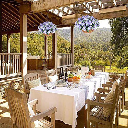 Artificial Flowers Hanging In Basket, Artificial Hanging Lilies Arrangement With 12 Inch Coconut Lining Basket For Patio Garden Porch Deck Decoration(Blue) #TOP2