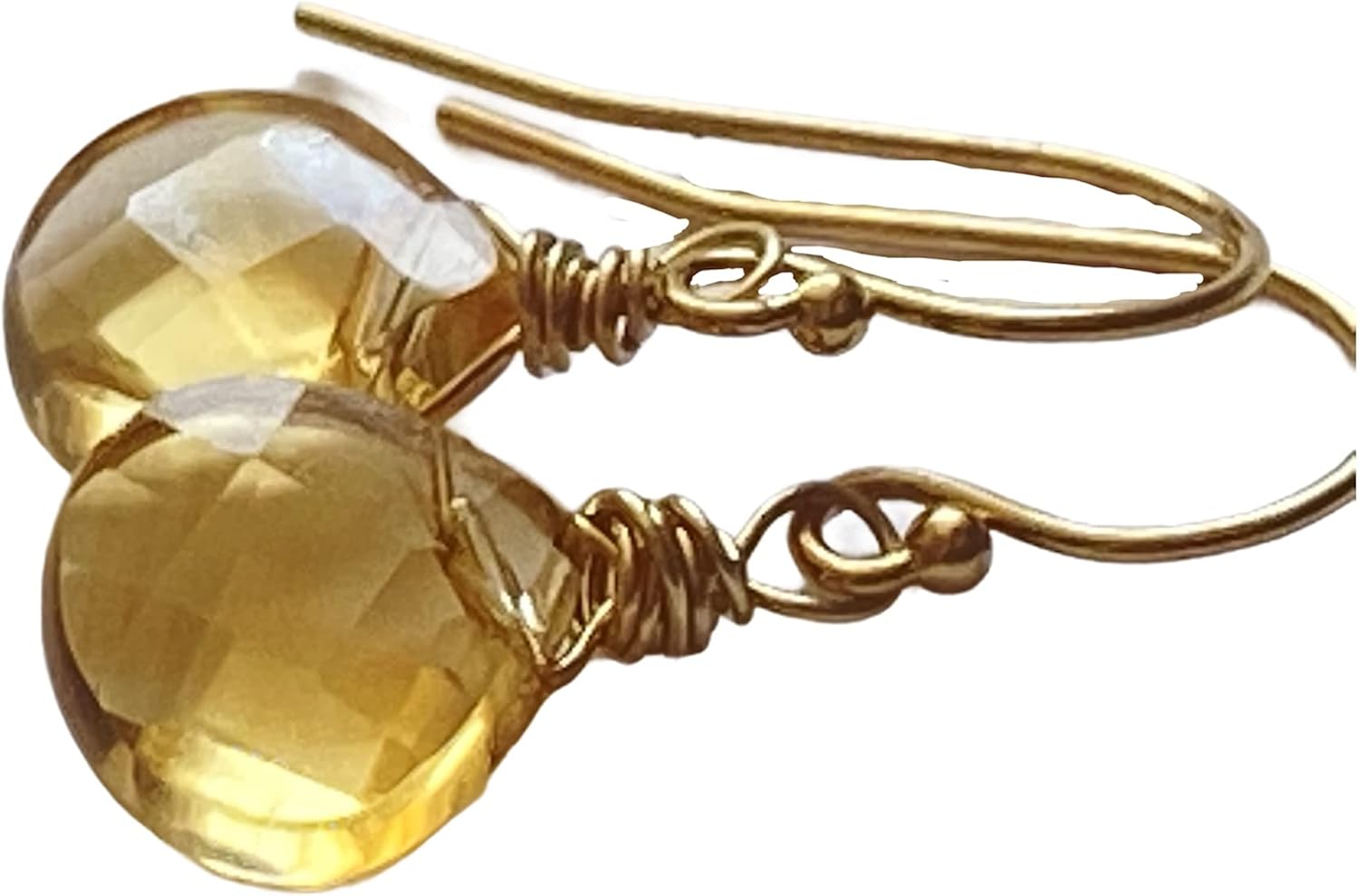 Handmade 14k Gold Fill Natural Citrine Dangle Earrings, Yellow Natural Stone Drops, November Birthstone Jewelry