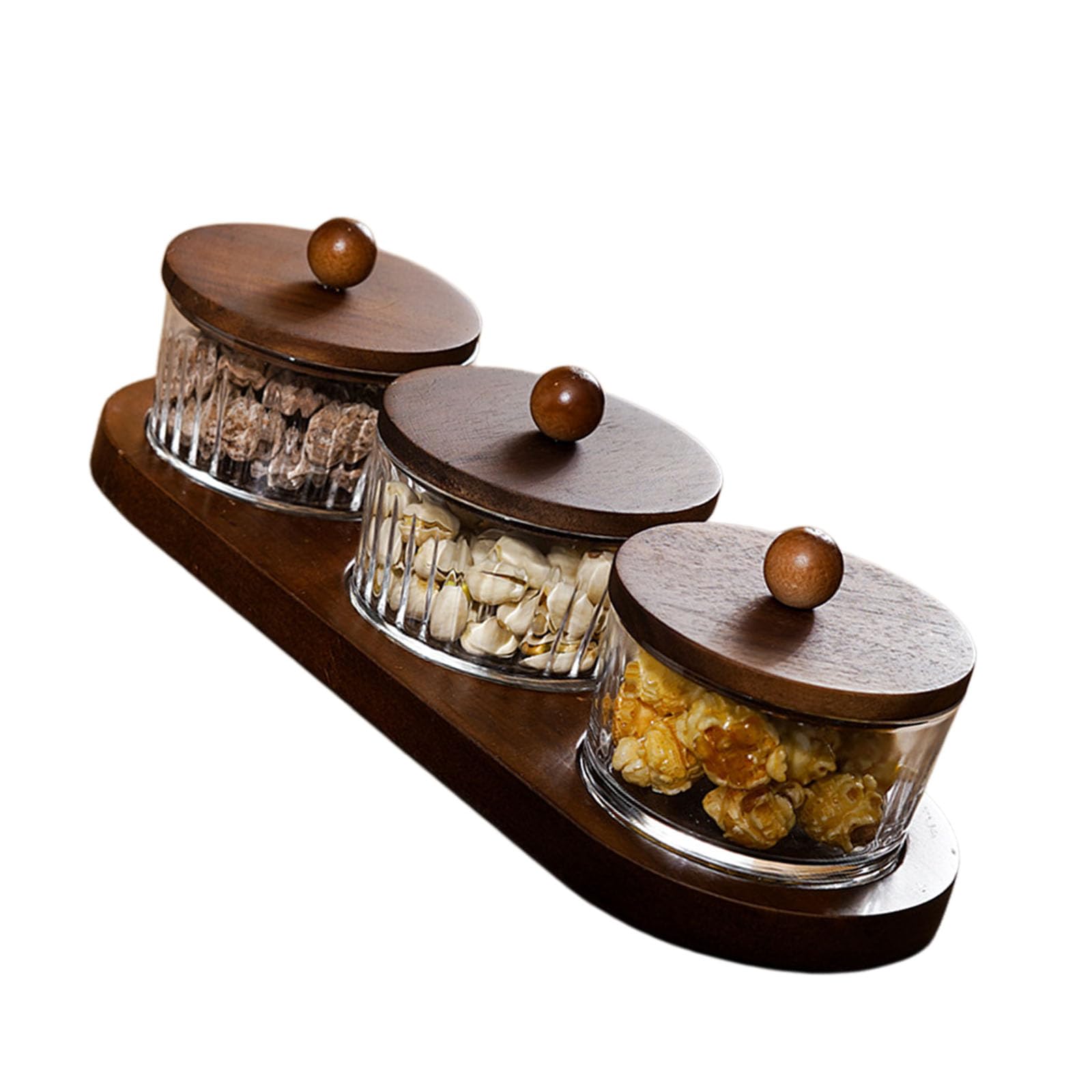 Elnwnnkc Glasses Bowl and Wooden Tray Set Nut Display Container for Snacks Fruits with 3 to 6 Compartments and Lid Option Flexible Entertaining Dishware