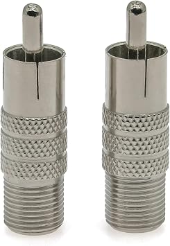 2PCS F Type to Phono Plug RCA Coax Adapter, Phono Plug RCA Male to Type F Female Coupler Adapter, Type F AV Connector Converter (Copper) Compatible with Atari 2600 TV, Game Console, TV Monitor