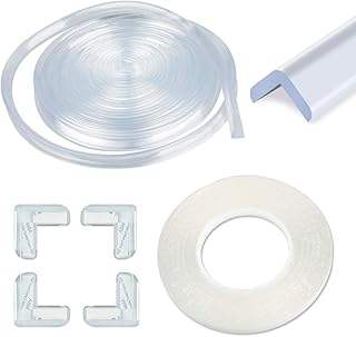Paraspigoli trasparenti, 6,1 m di protezione per angoli in silicone, con doppia faccia per bambino (striscia paraurti in silicone da 6,1 m + 4 pezzi di paraurti con bordo trasparente)