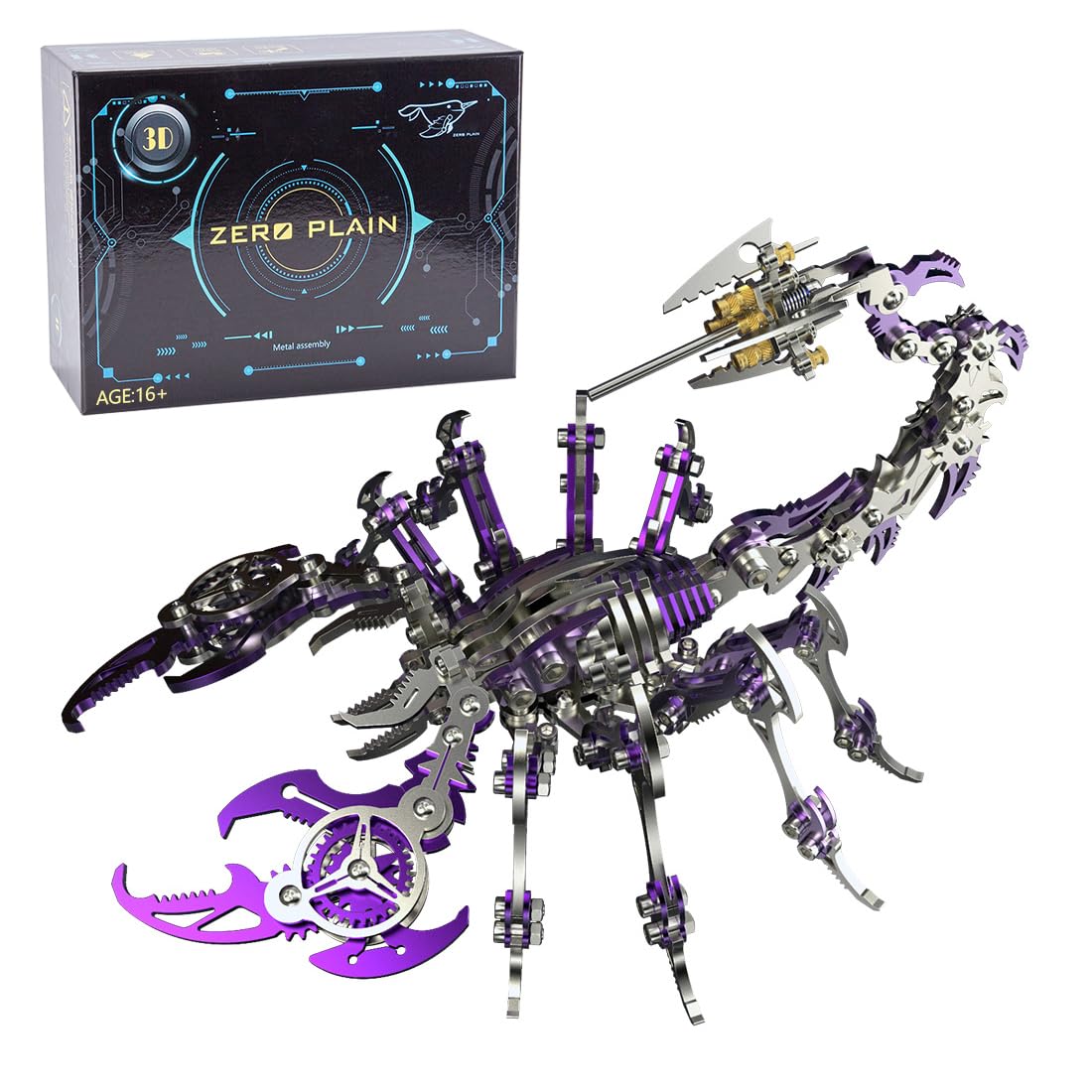 Palapozzy 3D Metal Scorpion Model Kit Puzzle, 3D DIY Biomimetic Scorpion King Puzzles Metal Assembly Animal, for Collectors (200PCS+/Purple)