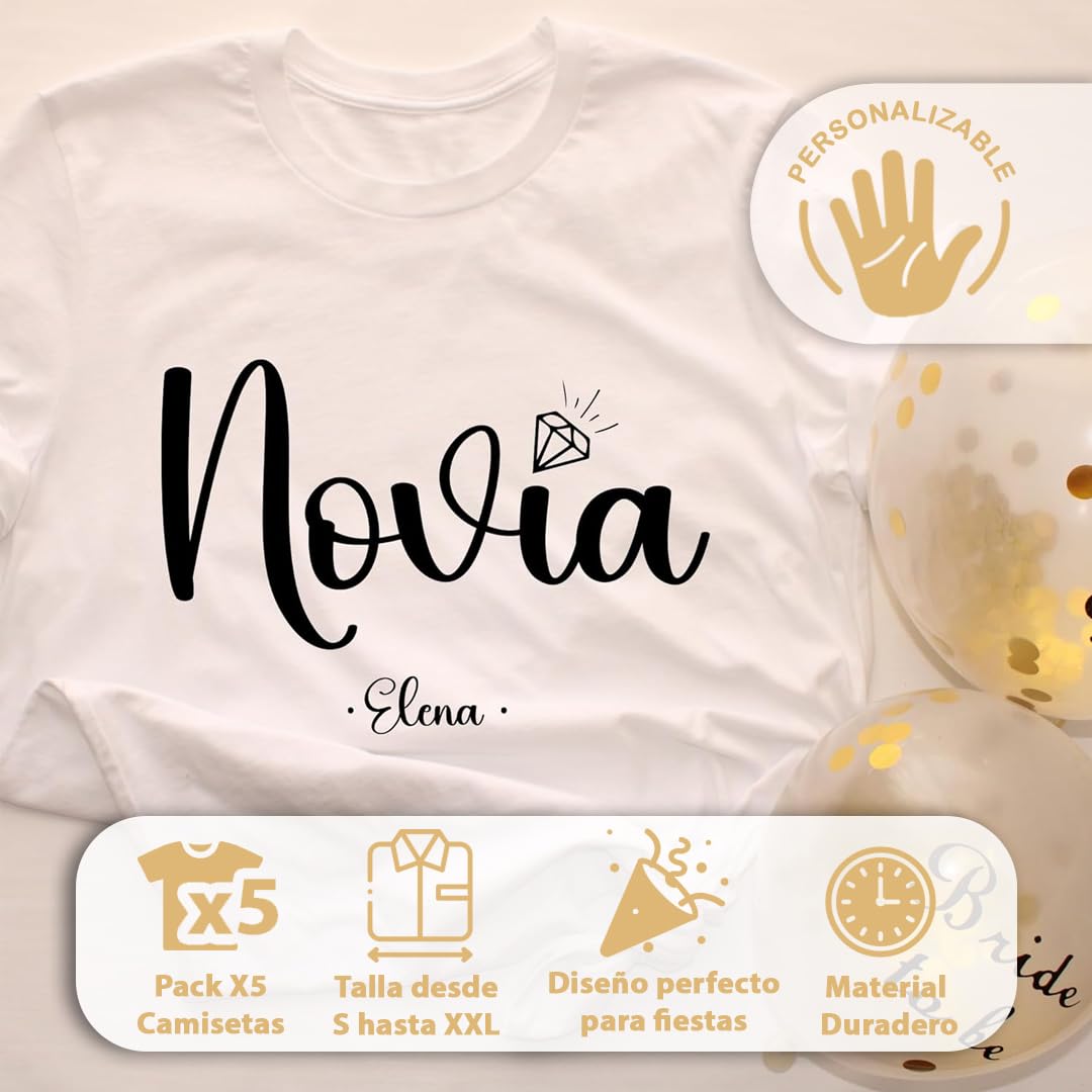 Camiseta despedida soltera personalizada con nombre | Pack 5 unidades | Novia | Team Bride | Equipo de la novia