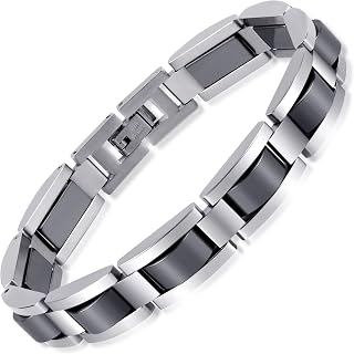 Feraco Mens Magnetic Bracelets for Arthritis & Joint Pain Relief, Classic Balck Titanium Stainless Steel Bracelet with Hematite Magnet Stones, Natural Health Jewelry Gifts, 8.66 inch
