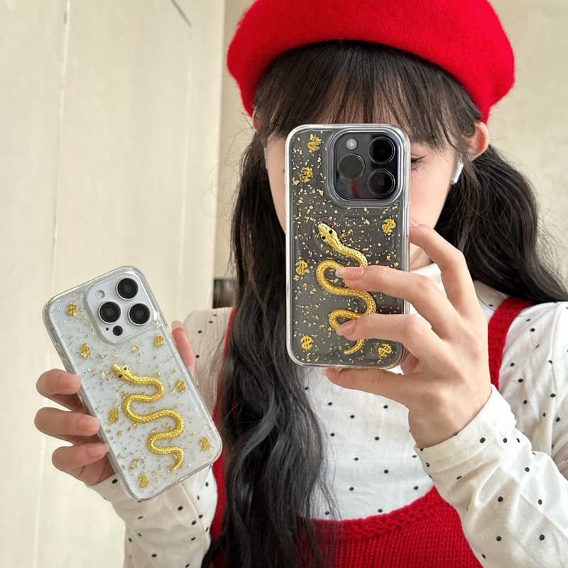 Image of COVERLY for iPhone 15 Pro Max 3D Luxury Snake Dollar Resin Phone Case,Trendy Translucent Cute Hard Epoxy Art Crystal Clear -Non Yellowing Love Heart Sparkle Princess Cover for Apple iPhone 15 Pro Max