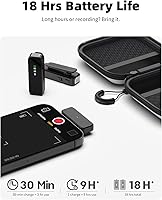 Vista 4 de Rythflo Micrófono Lavalier inalámbrico para iPhone 14/13/12 con cancelación de ruido, transmisión de 100 pies, duración de la batería de 18 horas