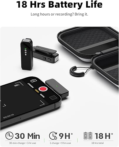 Miniatura 4 de Micrófono Lavalier inalámbrico para iPhone con cancelación de ruido, transmisión de 100 pies, duración de la batería de 18 horas, micrófono