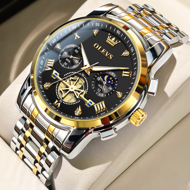 Image of OLEVS Watches for Men Luxury Dress Stainless Steel Waterproof Chronograph