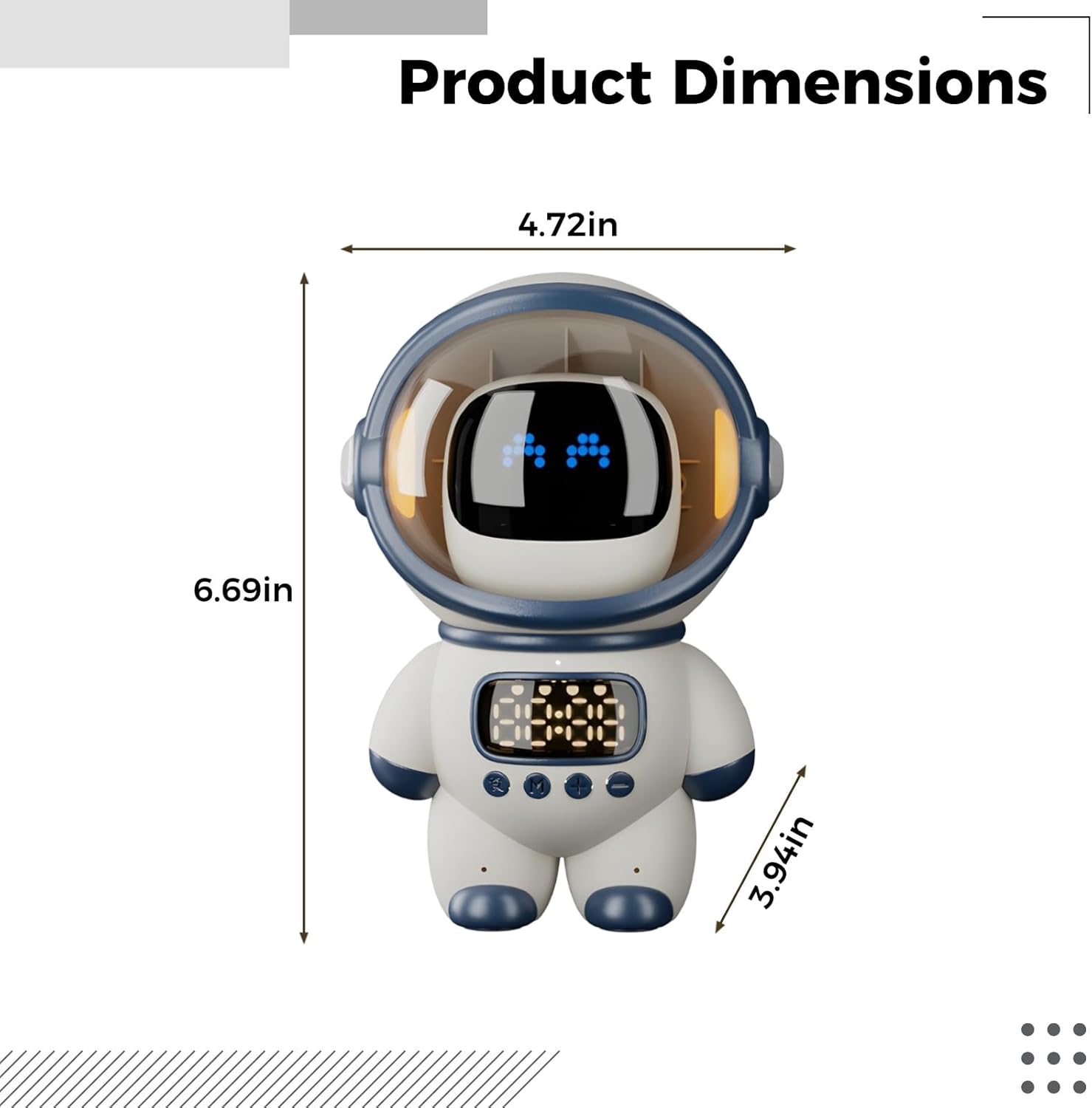 Smart Astronaut Ai Speaker with Clock, Alarm, Tf Card Supported, Cute Design, 4.7 X 6.7 X 3.9 in, White