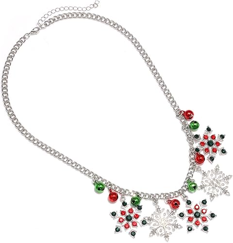 Miniatura 3 de NLCAC Collar de Navidad colorido brillante con diamantes de imitación de perlas de copo de nieve con dije de collar y aretes, joyería novedosa de