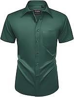 Vista 56 de Alimens & Gentle - Camisas de vestir con bolsillo y manga corta, de color liso y sin arrugas, estilo casual con botones, para hombres