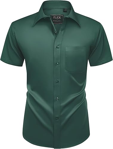 Miniatura 56 de Alimens & Gentle - Camisas de vestir con bolsillo y manga corta, de color liso y sin arrugas, estilo casual con botones, para hombres