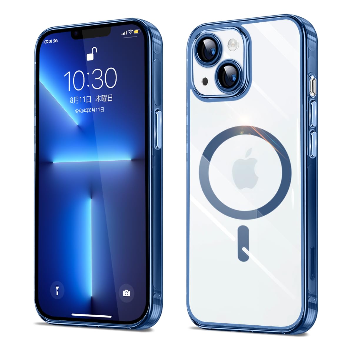Majiyana for iPhone 13 に適合する ケース クリア MagSafe対応 強力な磁石内蔵 耐衝撃 米軍MIL規格 PC+TPU素材で 耐久性 用の アイフォン 13 カバー 透明バック スマホに適合する ケース マグセーフ対応 傷つき防止 落下防止 防塵 6.1インチ(ブルー)