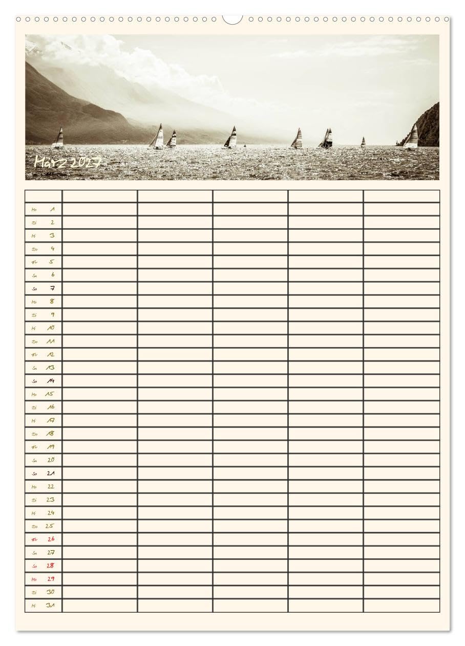 CALVENDO - Der Gardasee im Norden - Familienplaner 2027 (Wandkalender 2027 DIN A2 hoch), Monatskalender: Genießen Sie das atemberaubende Panorama des Nordufers. Für ihre Planung stehen Ihnen 5 Spalten