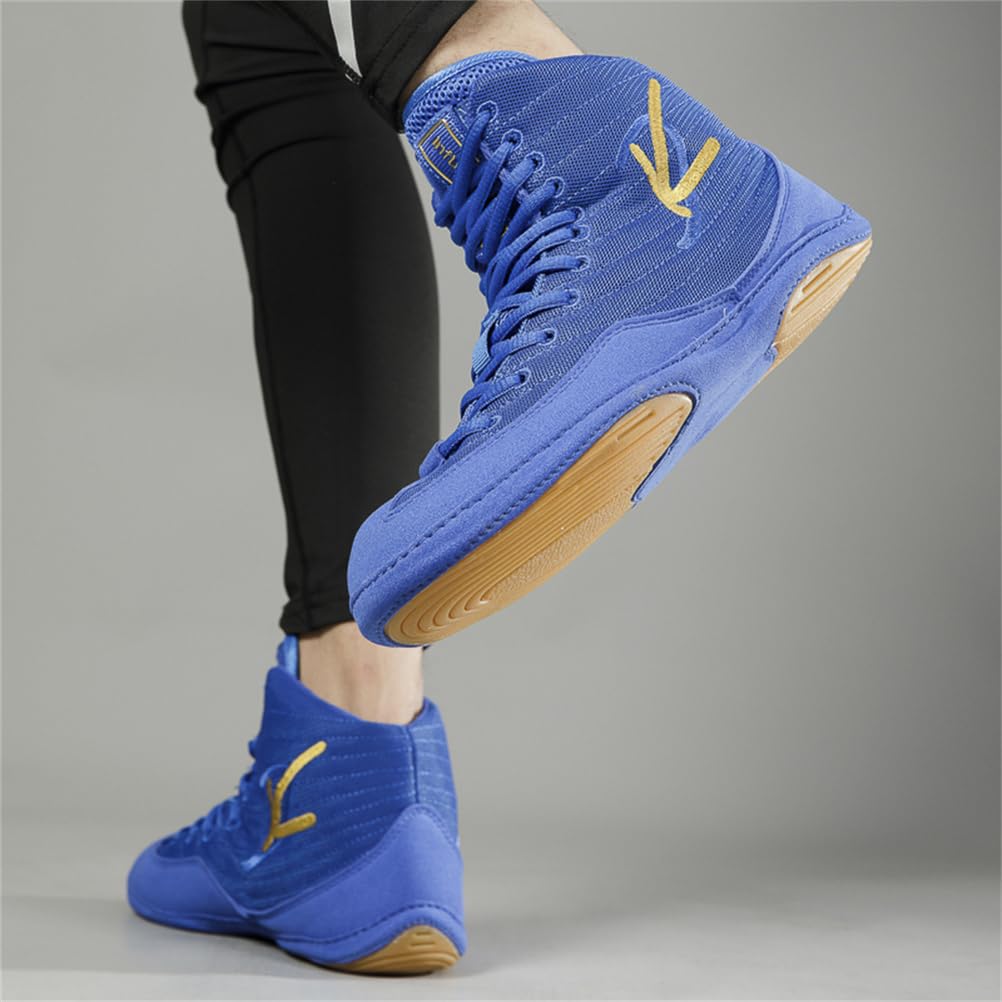 Zapatos De Lucha Unisex para Adultos, De Hombre Y Mujer, De Caña Alta, Ligeros, para Fitness, Boxeo, Kickboxing, Gimnasio Y Deportes,Azul,40 EU