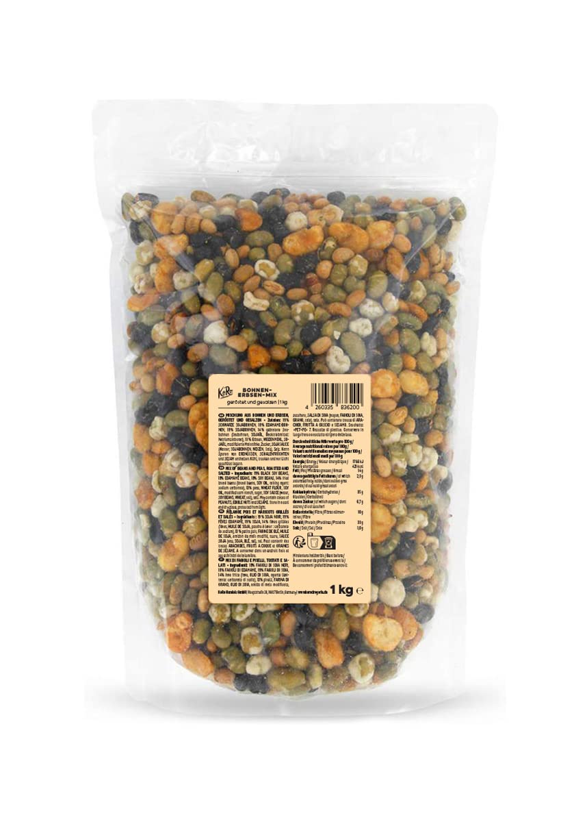 KoRo - Mélange pois et haricots grillés et salés 1 kg - Collation de légumes secs rôtis et salés en emballage économique