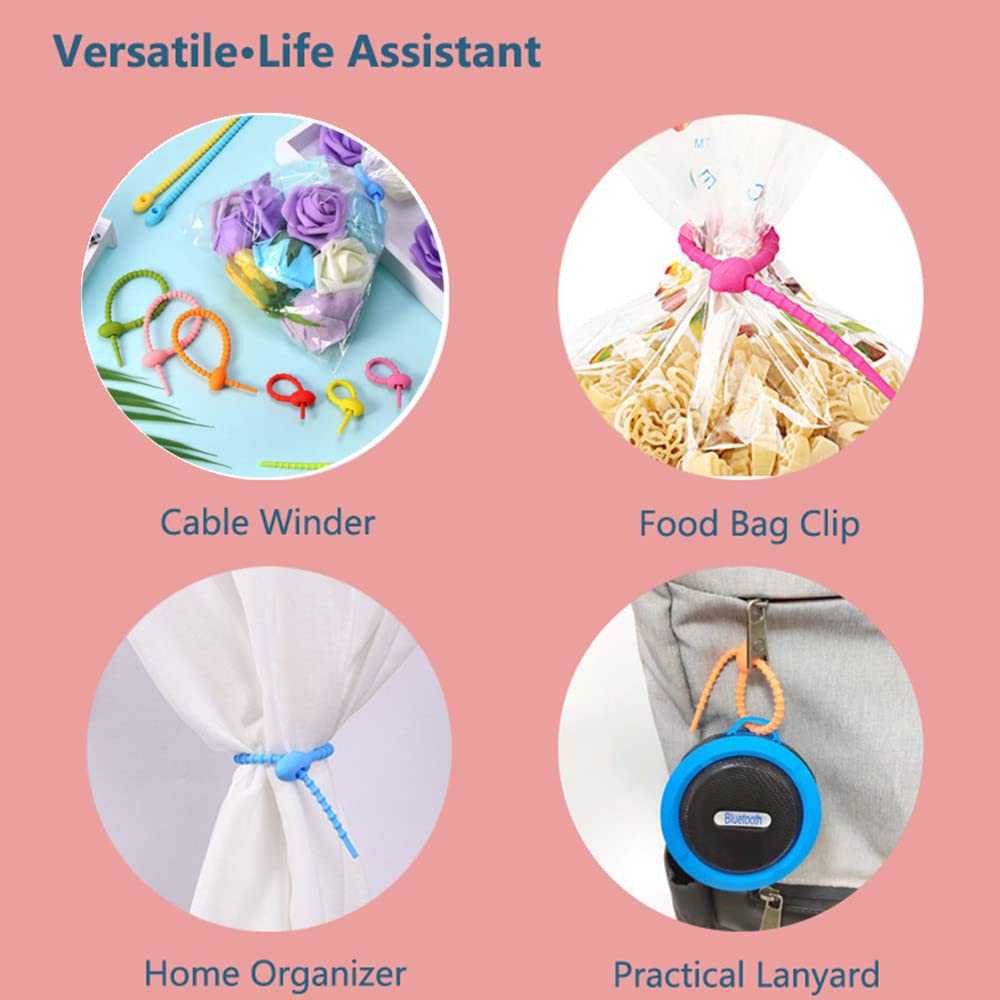Produktbild von 25 Stück Wiederverwendbare Silikon-Kabelbinder – 5 Designs, 22 Cm Lang, Für Kabel, Taschen & Organisation