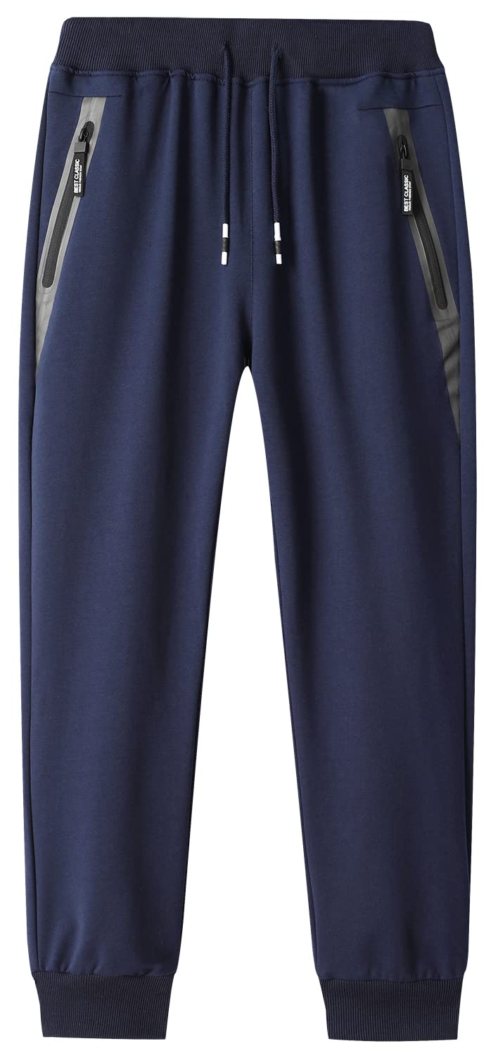 Sitmptol Big Boy's Teen Kids Joggers Pants Casual Gym Workout Athletic Pants Tapered Sweatpants with Zip Pockets, Solid Navy, 14
