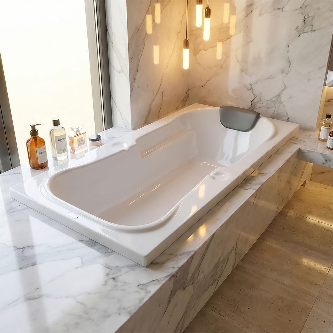 MADONNA Rex Rectangular Acrylic 5.5 feet Fixed Bathtub (with Headrest and Drain accessory) - White