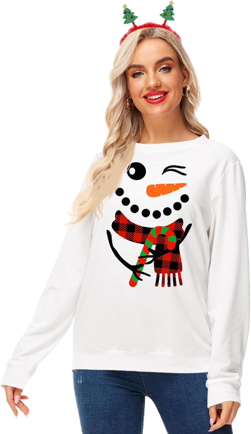 AOBUTE Womens Christmas Long Sleeve Sweatshirts Xmas Printed Casual Tops - Image 6