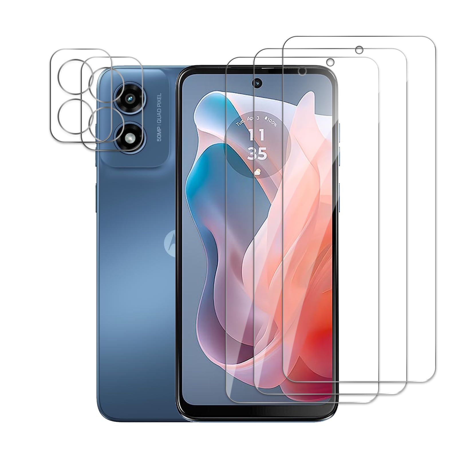 AYWLPP 3 Pack Screen Protector for Motorola Moto G play 2024+2 Pack Camera Lens Protector, Tempered Glass Film, Ultra HD 9H Hardness Case Friendly