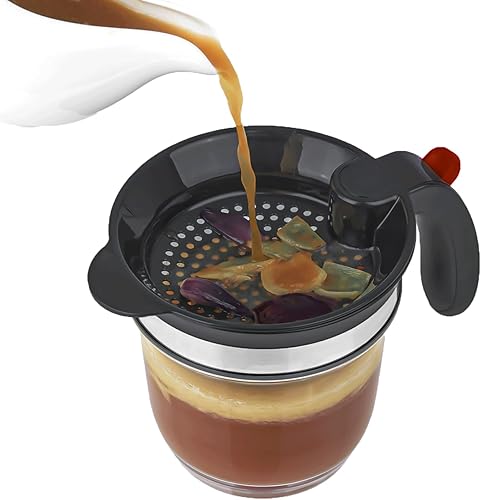 Miniatura 9 de Separador de grasa de plástico de 4 tazas con liberación inferior, separador de grasa en salsa, taza medidora de aceite de sopa, incluye una prensa