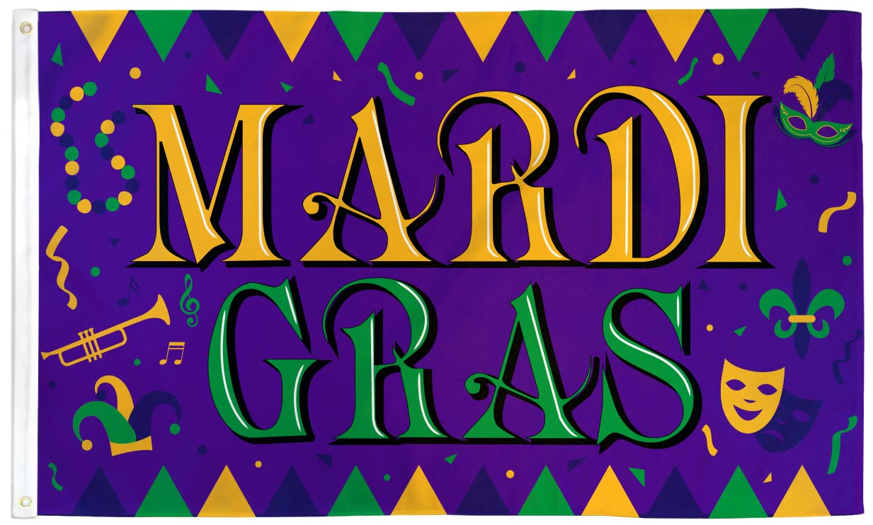Bandera Mardi Gras 3x5 FT impermeable con costura reforzada doble cara
