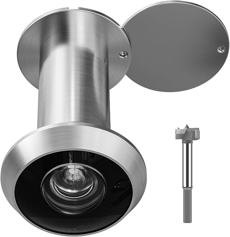 Door Viewer Peephole, Brass 200 Degree HD Door Viewer, Satin Nickel | with 5/8″ (16mm) Drill Bit and Privacy Cover, Compatible with Door Thick from 1-3/8" to 2-1/6", Fits Home Office Hotel