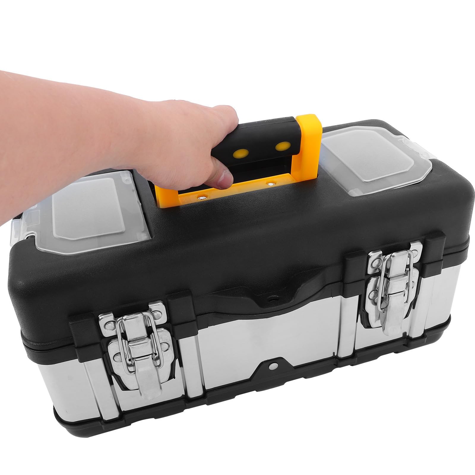 Caja de Herramientas de Mano Portátil y Bloqueable de Acero Inoxidable | Uso Profesional y Exterior, Diseño Práctico y Ligero, Formato Pequeño para Accesorios