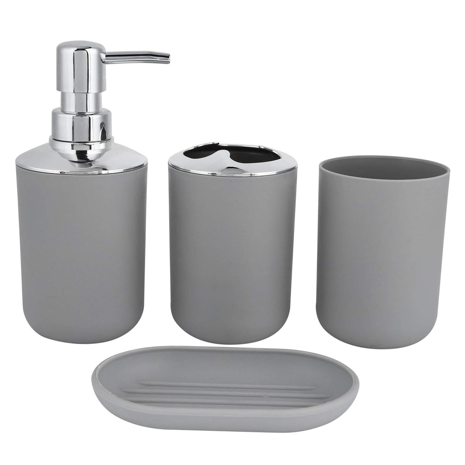 Stylish Bathroom Accessories Set & Bath Decor Kit with Lotion Bottle Soap Dispenser and Storage Cup - Complete your Bathroom Decor with this Elegant Bath Ensemble-Grey