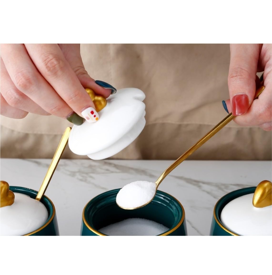 Salero Y Azucarero Cocina Juego De Tarros Condimentos Botella Especias Cerámica Con Tapa Cuchara Y Bandeja, Conjunto Sazonadores, Azúcar Sal Cocina Para El Hogar Caja De Almacenamiento(B)