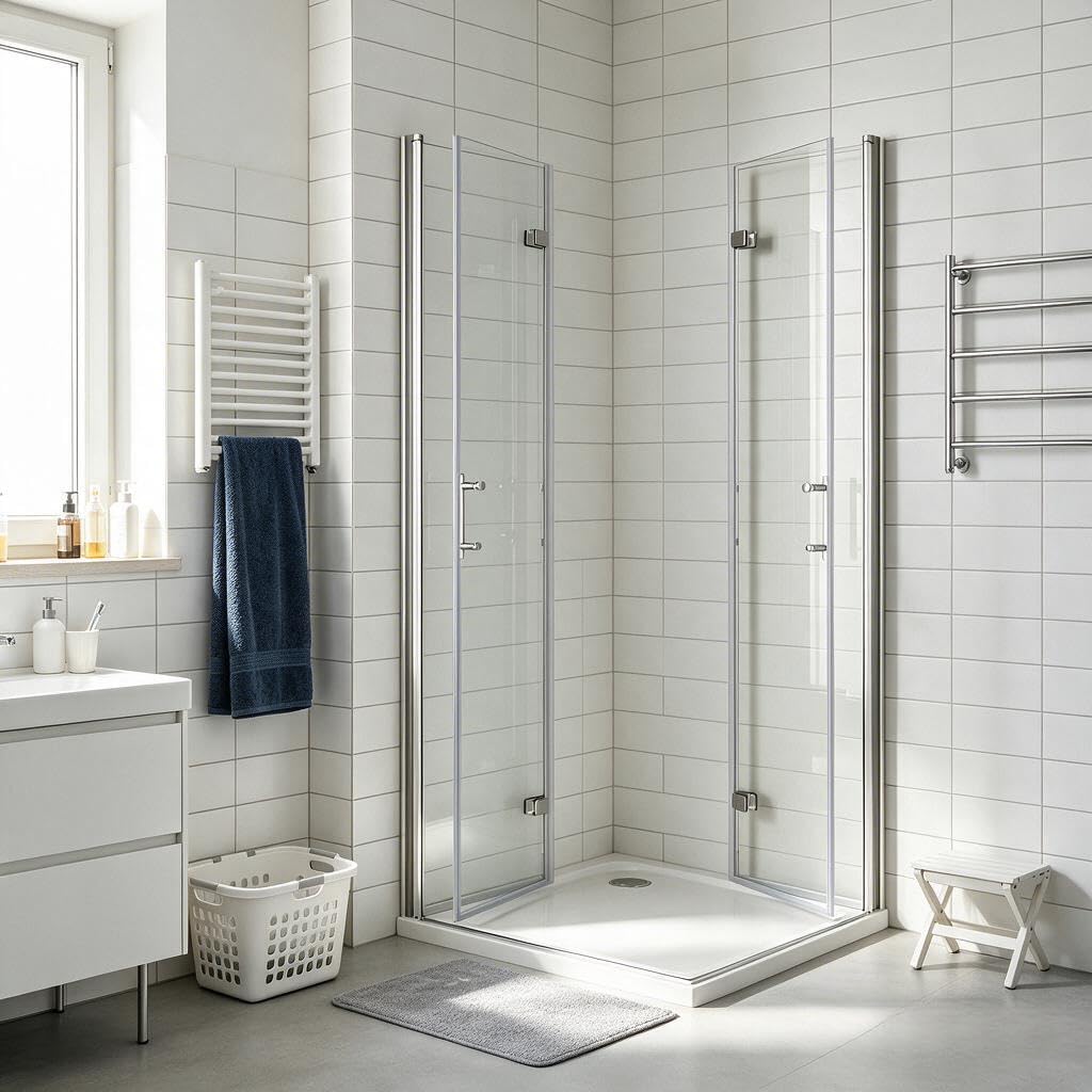 Duschkabine Eckeinstieg 70x120x195 cm Doppel Falttür 180º – 6mm ESG Sicherheitsglas, Nano-Beschichtung, ohne Duschwanne
