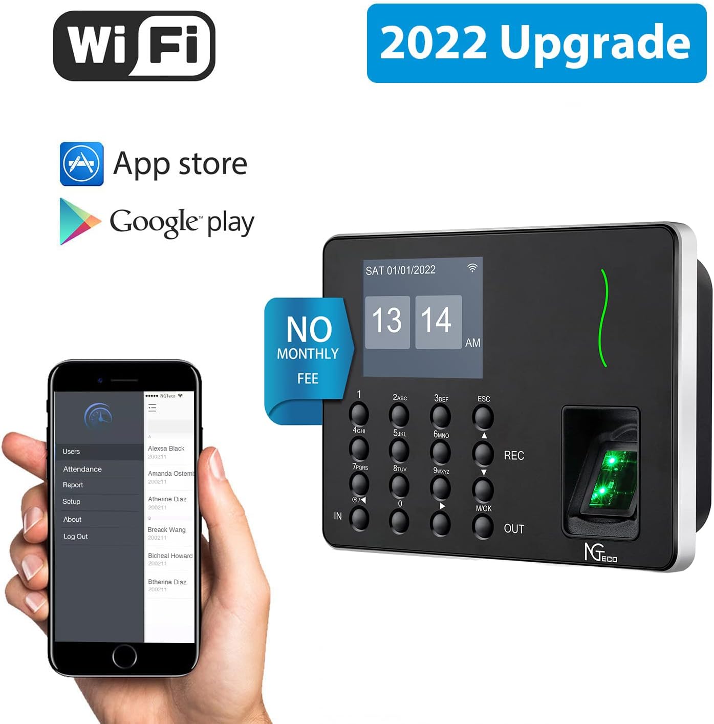 Time Clocks for Employees Small Business, NGTeco W2 W1