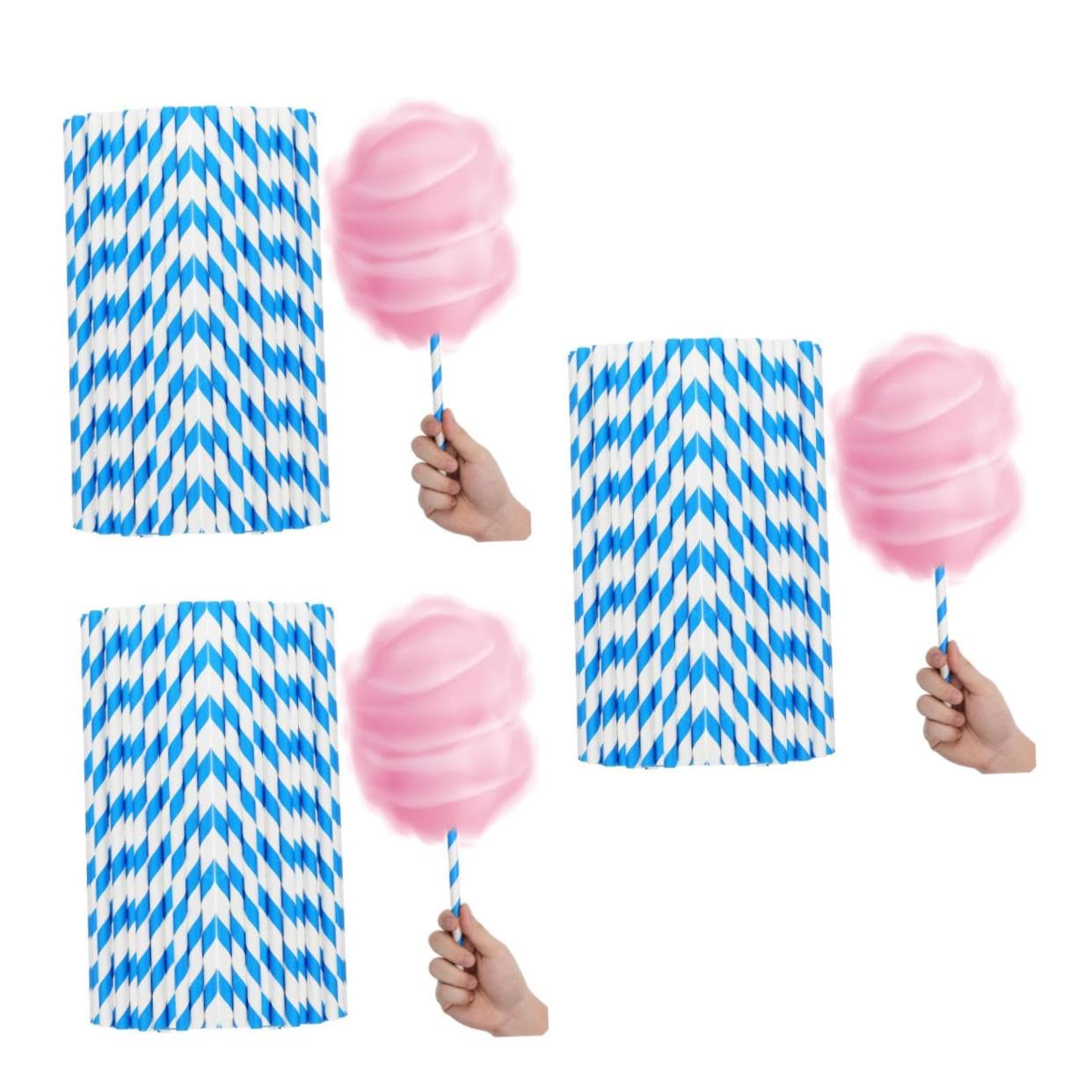 NOLITOY 150 Baumwollzucker-papierstäbe für Automatische Zuckerwattemaschinen Langlebig Gestreift Blau-weiß Gewerbliche Party Event-zubehör