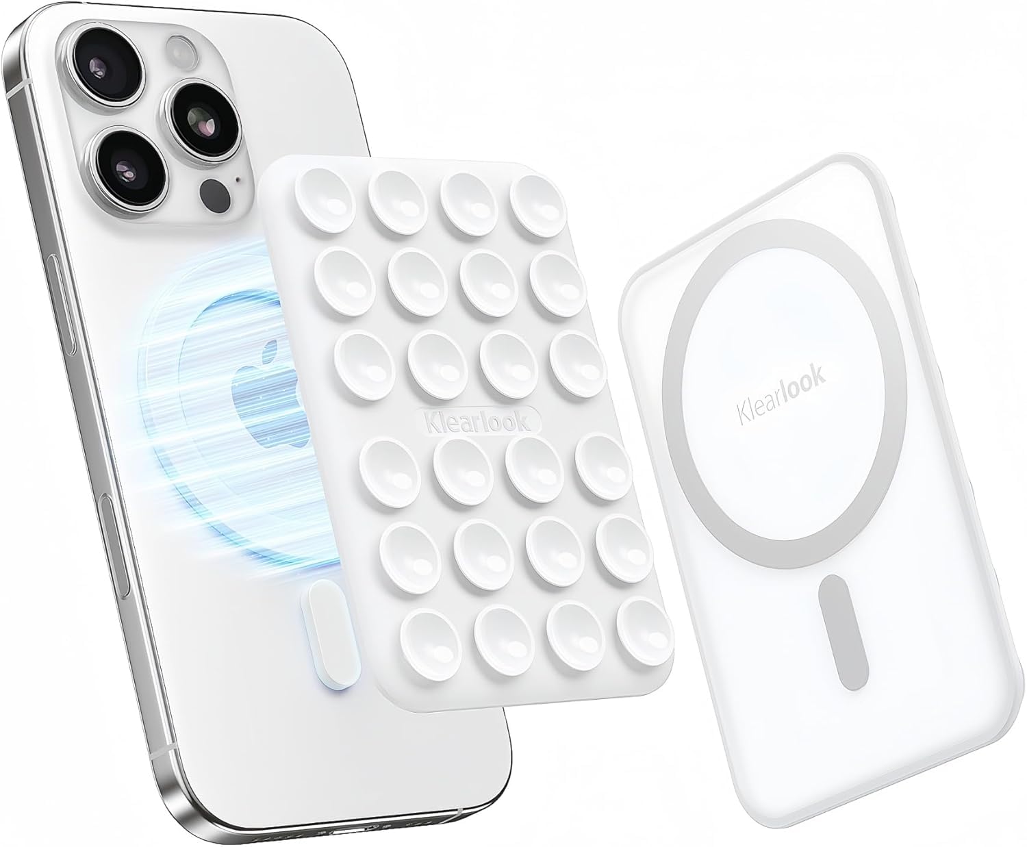 Klearlook Magnetic Cell Phone Stand Suction Phone Mount for Magsafe Case, Removable Silicone Sticky Phone Grip Holder for Hands-Free Makeup/Selfie/Vlog for TikTok Influencer/Creator, WhiteClimatePartner certified