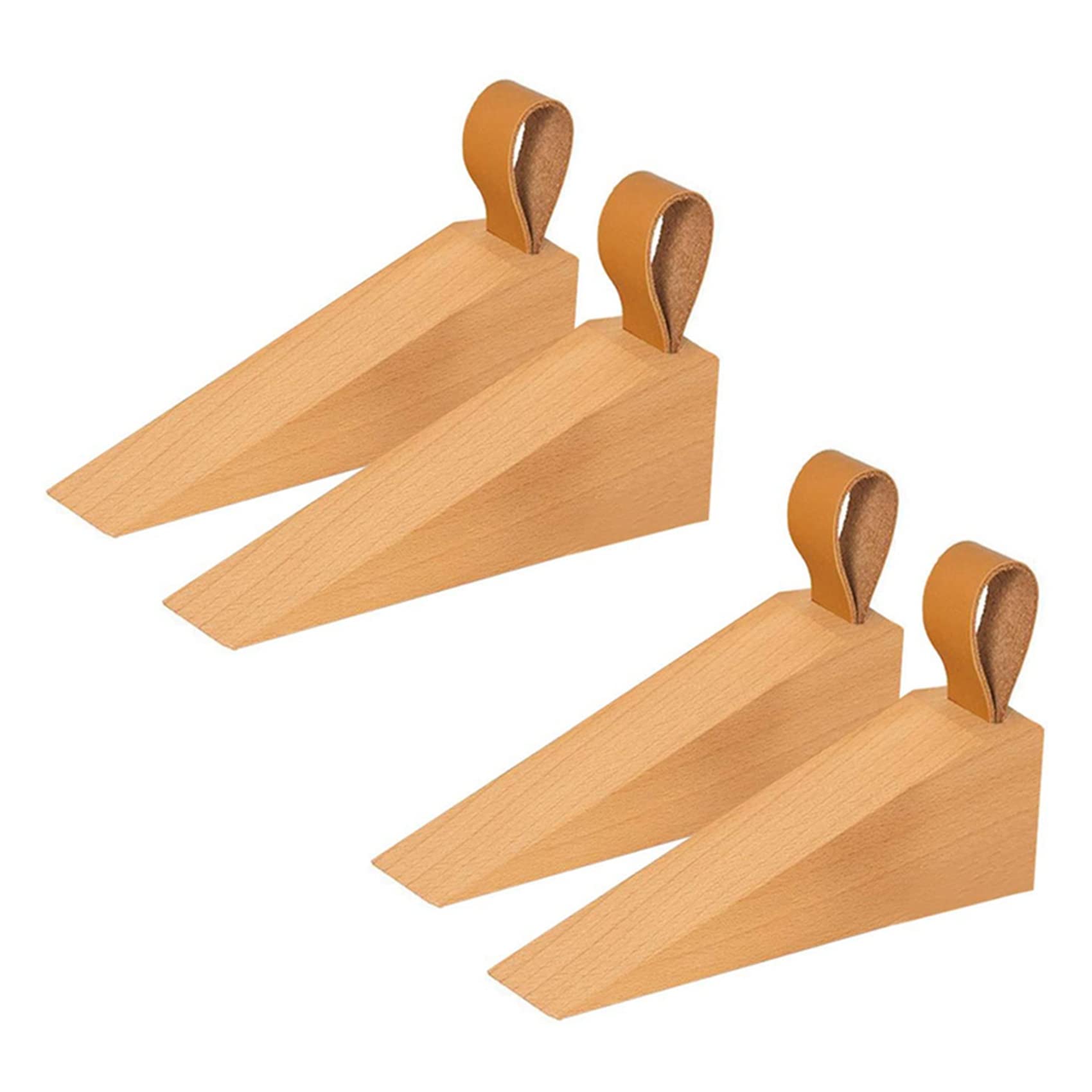 Jnchdghwa Wood Brown Wooden Door Stopper, Solid Wood Non-Slip Door Wedges, Sturdy And Door Stop Wedge, Security Door Stopper (4 Pcs)