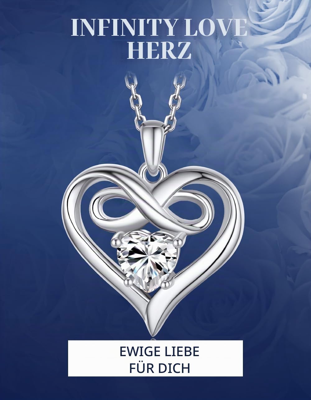 MomentWish Unendlichkeitszeichen Kette, 1 Karat Moissanite Halskette Damen Silber 925 Infinity Schmuck Liebe Herz Geburtstag Jahrestag Geschenk für Frauen