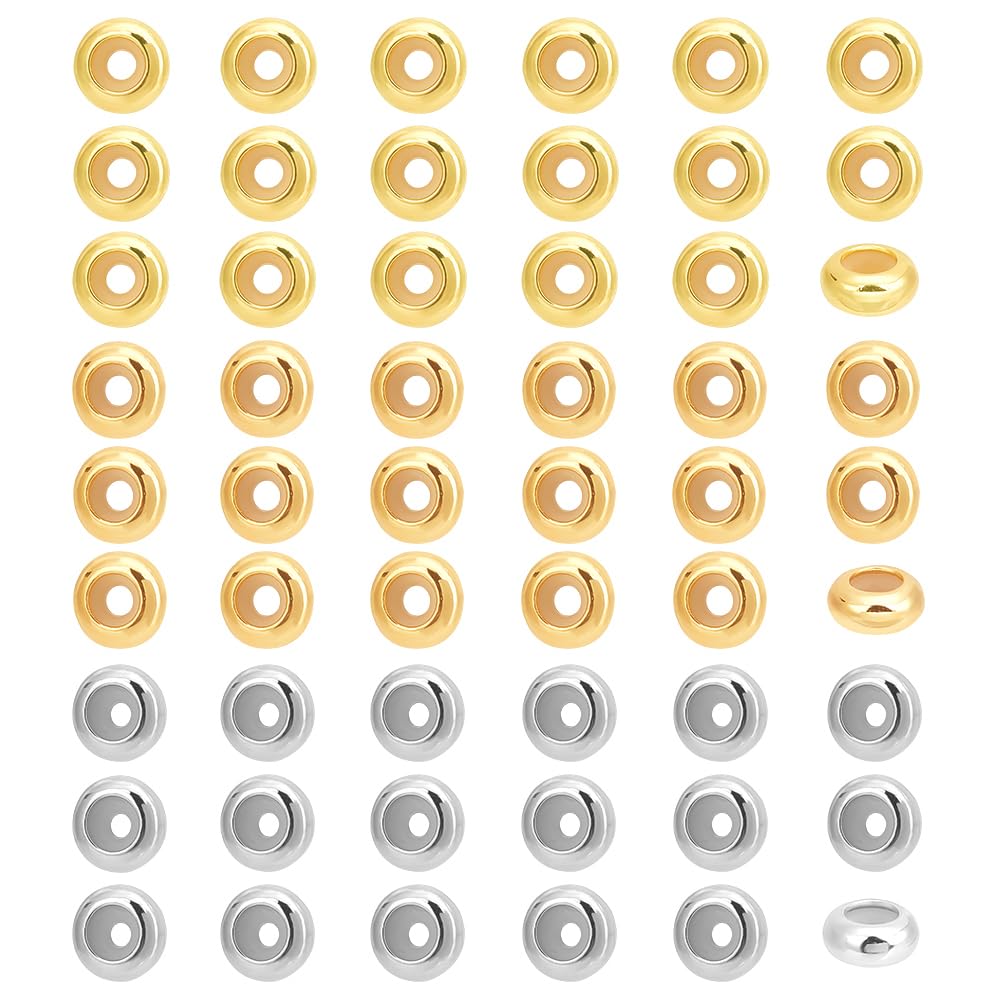 10pcs Gold Plated Stopper Beads Round Insert Rubber Adjustable Slider Bead
