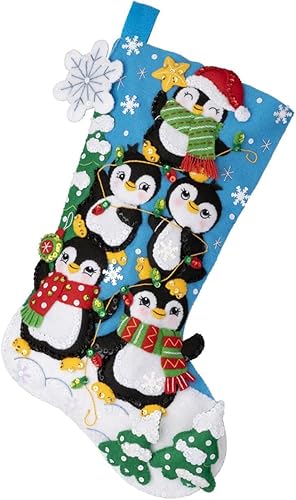 Bucilla, 89598E - Kit de corte de árbol de pingüino, apliques de fieltro de 18 pulgadas, perfecto para manualidades y manualidades