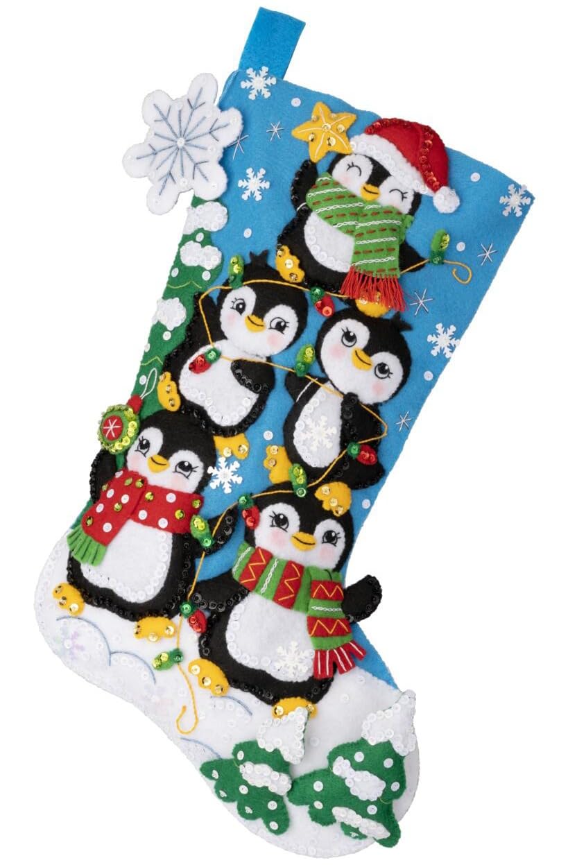 Bucilla, Penguin Tree Trimming, Felt Applique 18" Stocking Making Kit, Perfect for DIY Arts and Crafts, 89598E