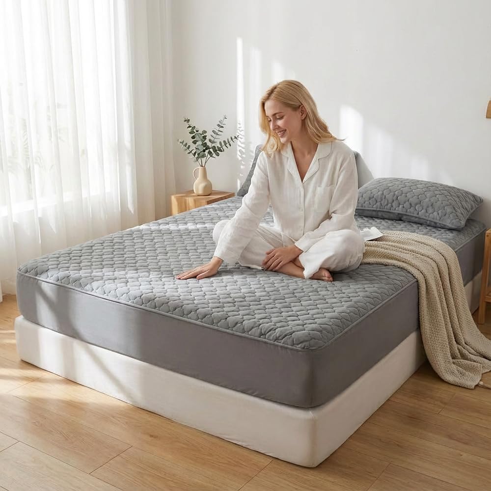 Pangzi Solid Flannel Plush Bedding Fitted Sheet,Velvety Soft Heavyweight Non-Slip Protective Cover for Bed Mattress (Twin, Gray)