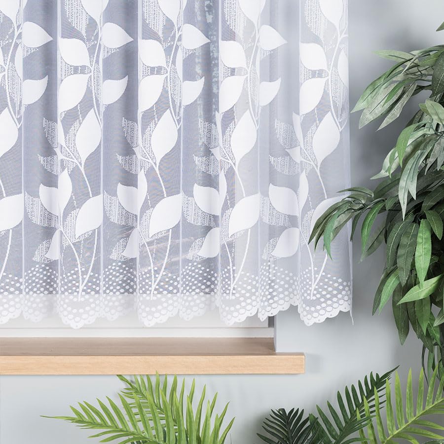 Weiß Jacquard 600x150 cm (BxH) Dider Lang Kurz Vorhänge Kräuselband Wohnzimmer Gardinenschals Schlafzimmer Modisches Design Blätter