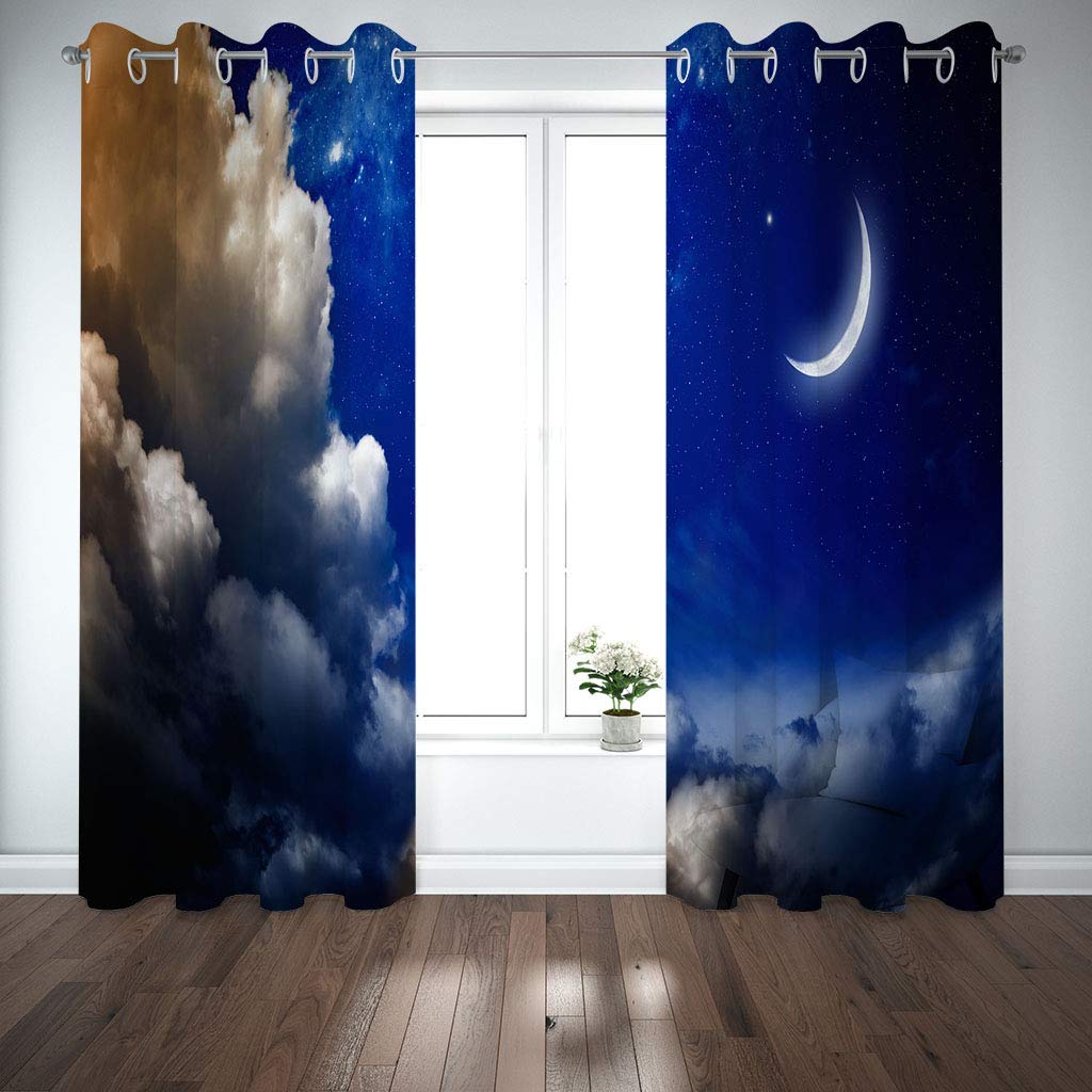 Cortinas Infantiles Habitacion Opacas Impresión Digital 3D Mar Azul Profundo De Nubes Cortinas Dormitorio Ventana Termicas Aislantes Frio Y Calor con Ojales 2 Piezas 234X230Cm