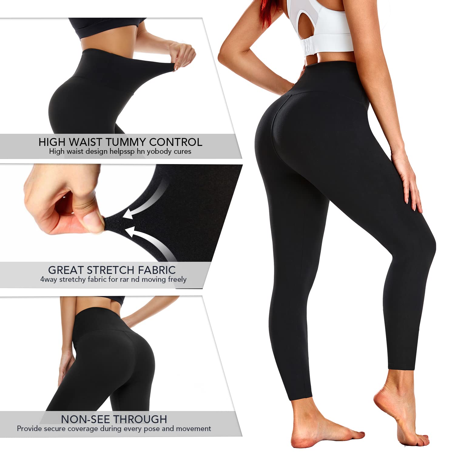 Aoliks Lot de 1/3 leggings taille haute pour femme, contrôle du ventre, pantalon de yoga doux pour entraînement, course à pied